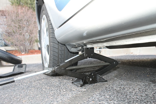 Vehicle jack for changing tire.