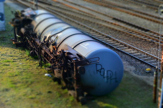 Train car of chemicals derailed off the track.