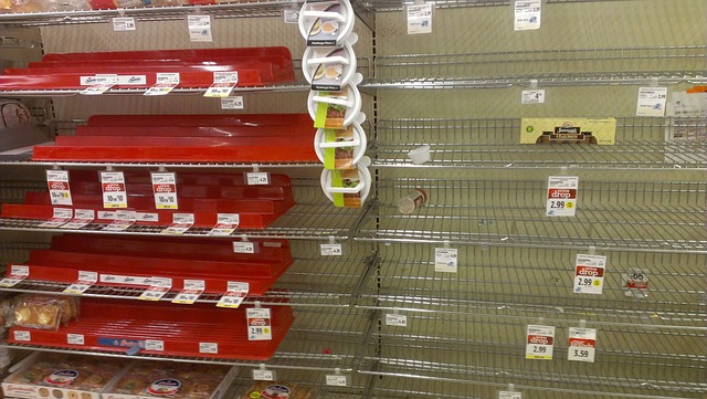 Empty shelves at the supermarket.