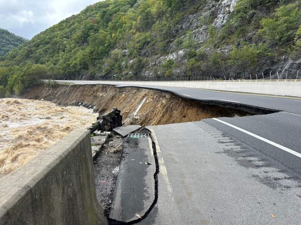 I-40 washed away by flood waters.