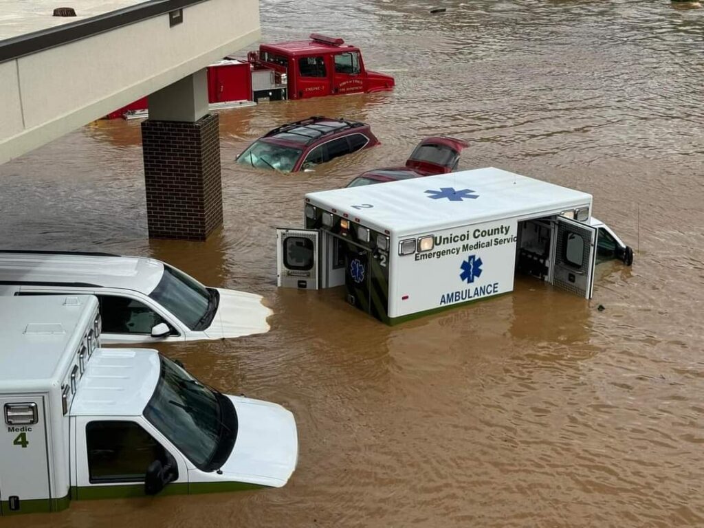 Hospital under flood waters.