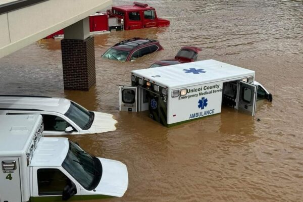 Hospital under flood waters.