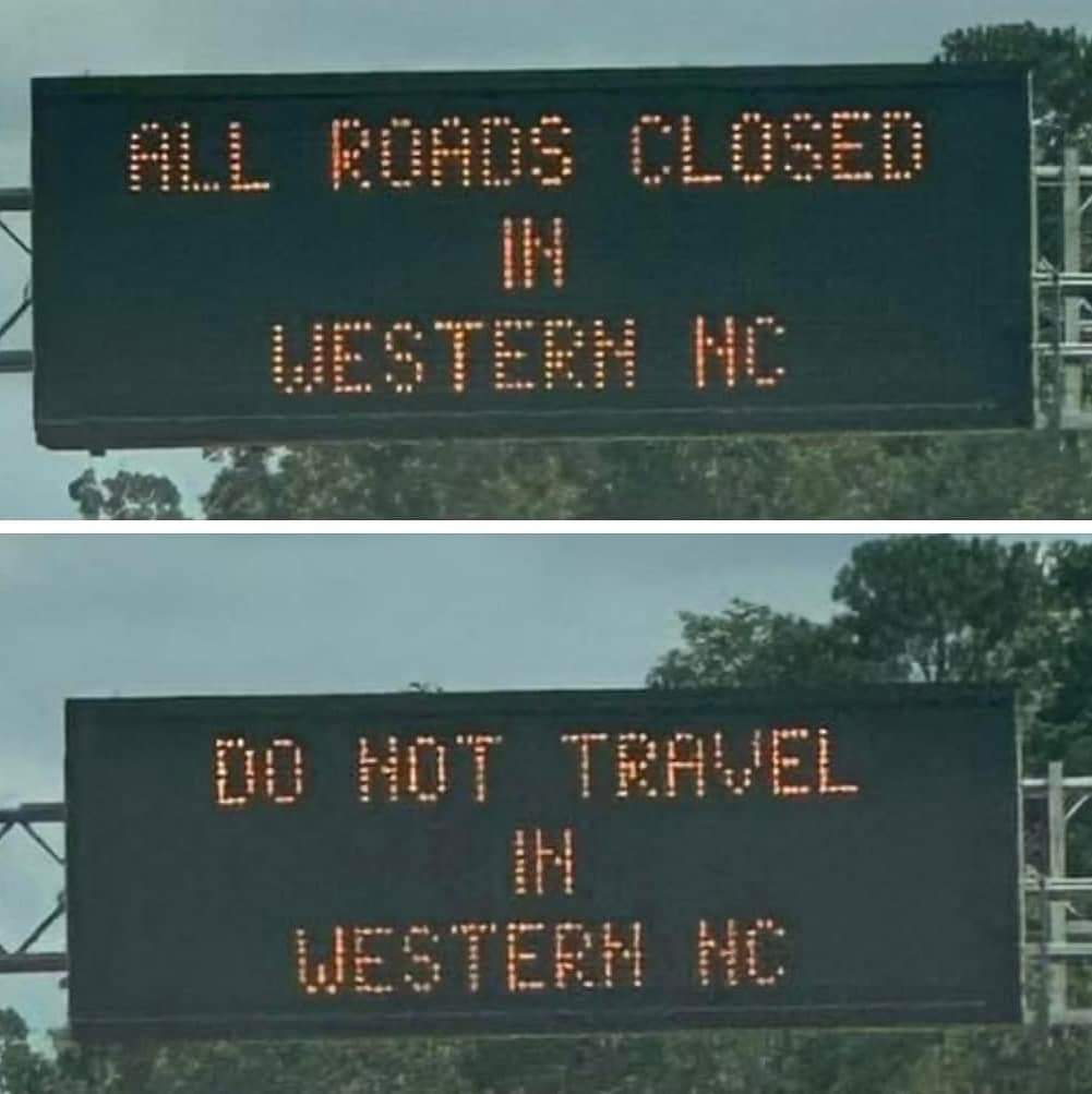 Interstate Sign warning drivers of roads closed